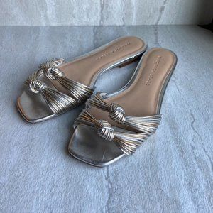 Veronica Beard Gemma Silver Gold Twist knot Leather Sandals